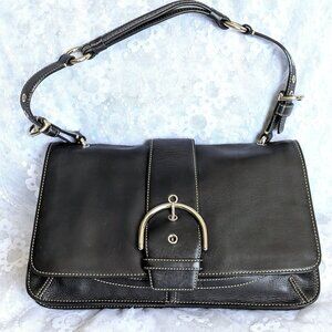 COACH Vintage Y2K 9741 Black Leather Stitch Buckle Soho Flap Shoulder Bag Purse